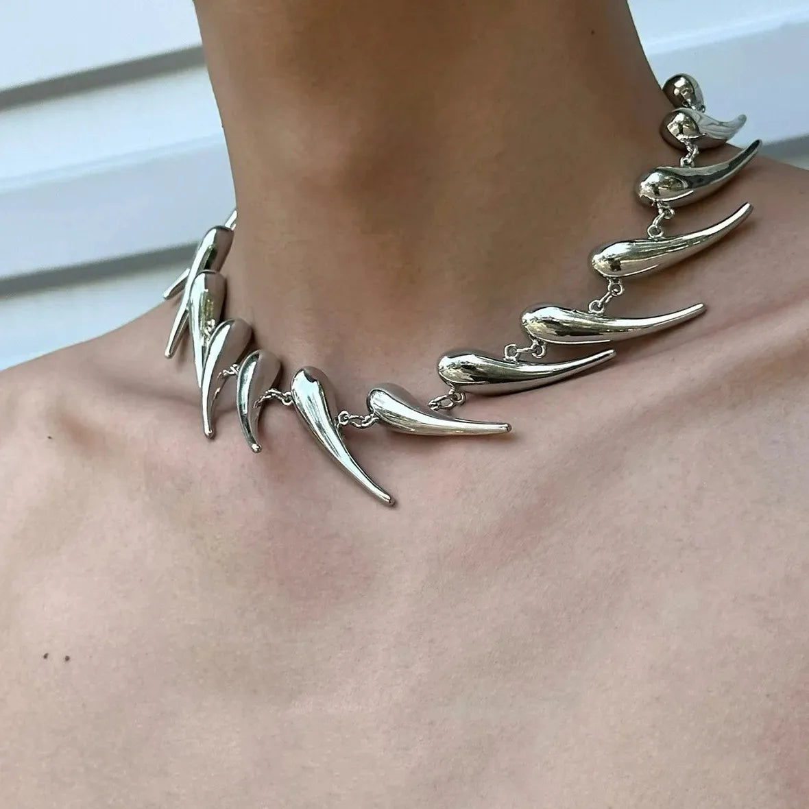 Stainless Steel Hiphop Punk Rivet Thorn Chain Circle Choker Necklace Men Women