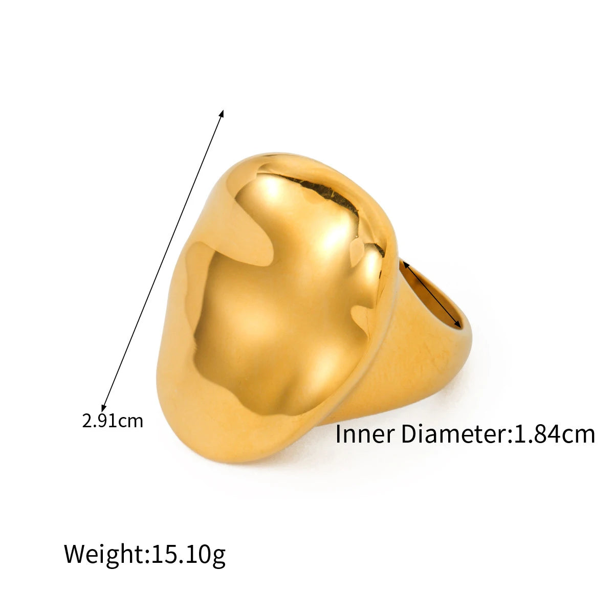 18k Gold Plated Geometric Chunky Stainless Steel Ring Unisex Gift