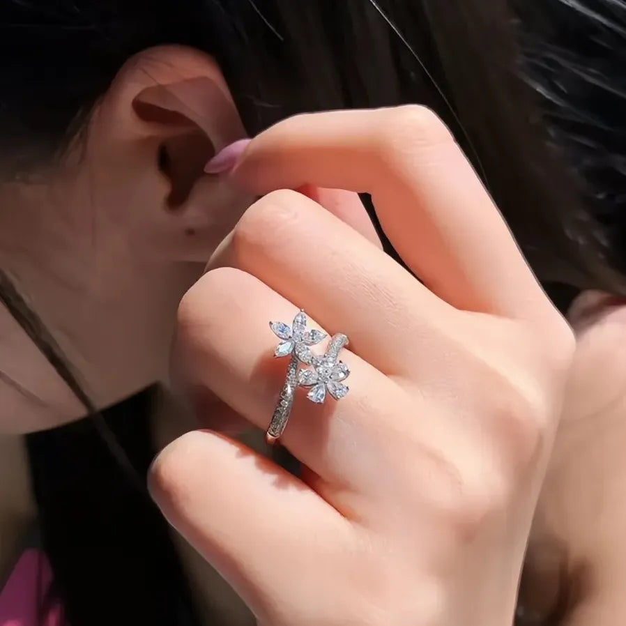 Adjustable Geometric CZ Crystal Wedding Band Ring for Women Bridal Jewelry