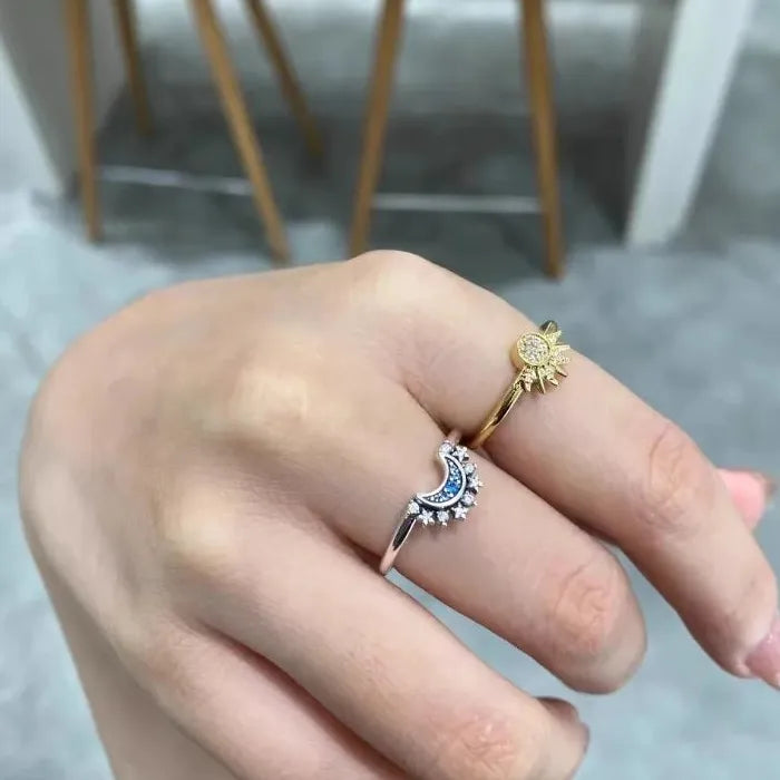 Adjustable 2pc Sun Moon Star Couple Rings for Women Romantic Gift Jewelry