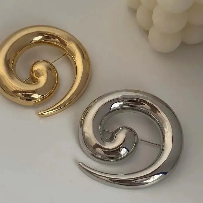 Gold Irregular Metal Spiral Vortex Brooch Zinc Alloy Corsage Pin Gift