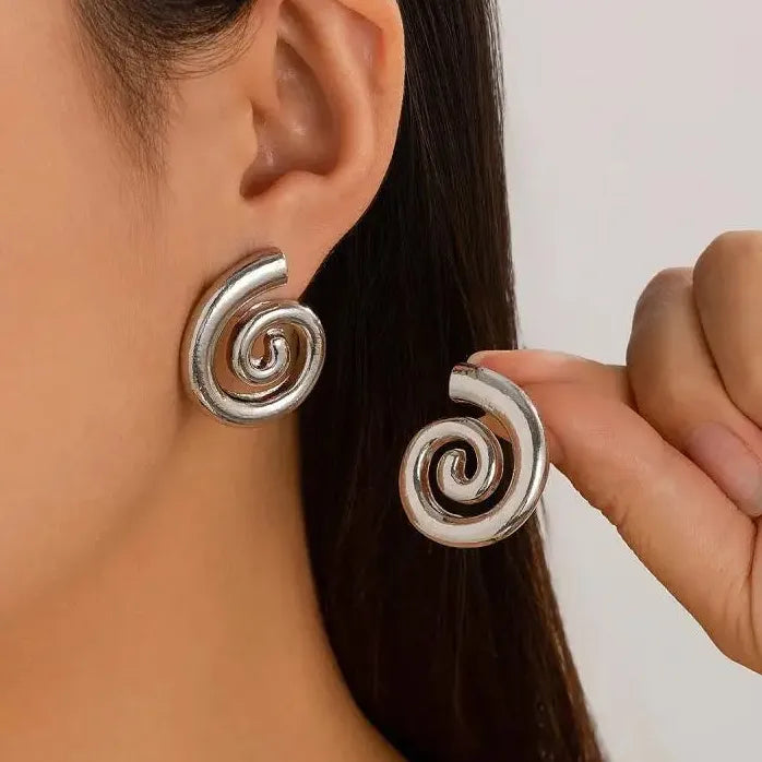 Gold Plated Greek Spiral Geometric Stud Earrings for Women Jewelry Gift