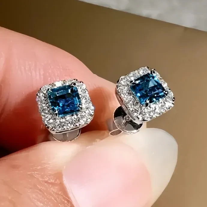 Green CZ Square Stud Earrings Gold Color Brass Luxury Wedding Jewelry
