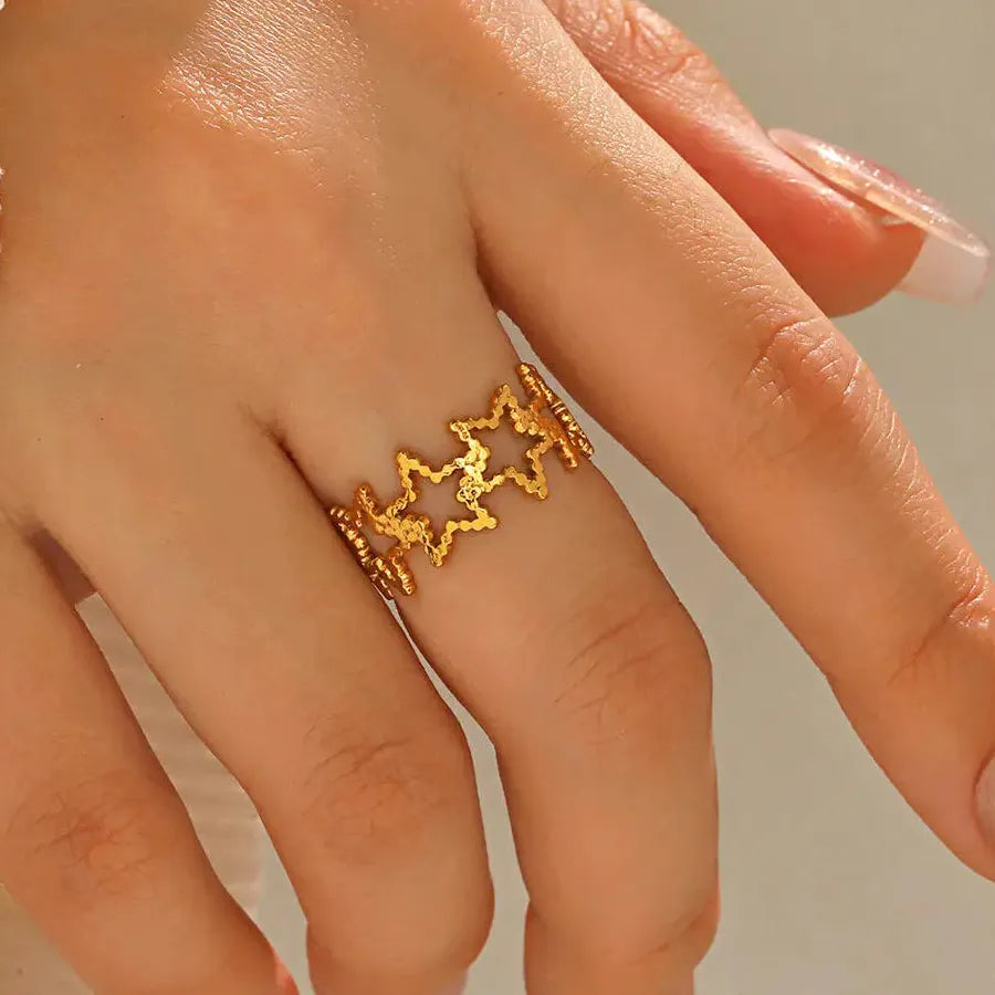 Vintage Adjustable Stainless Steel Hollow Pentagram Star Ring for Women Jewelry