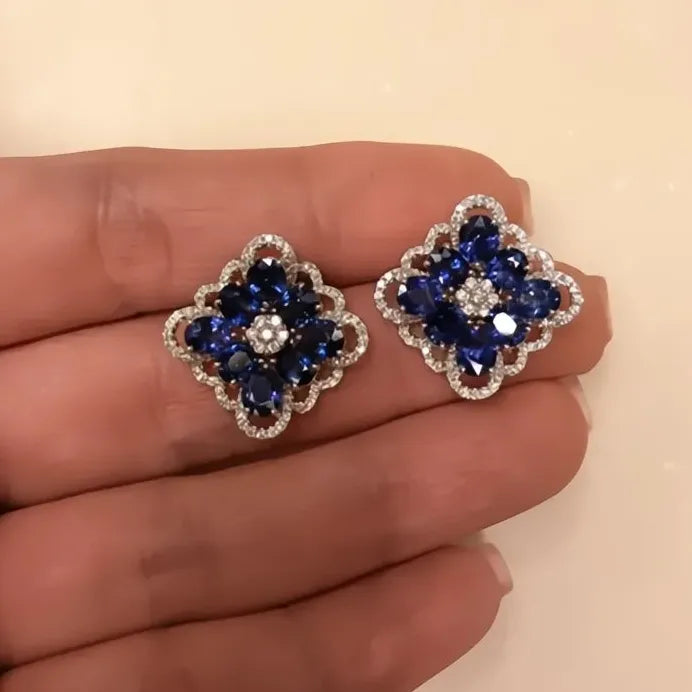 Blue Geometric Cubic Zirconia Stud Earrings for Women Wedding Gift
