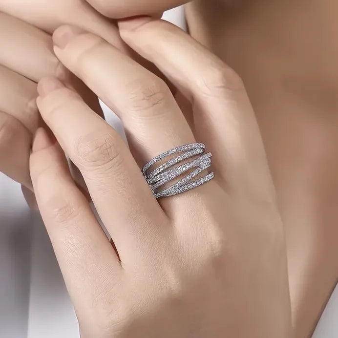 Brass Zirconia Pave Cross Wedding Band Luxury Fashion Ring Gift for Her