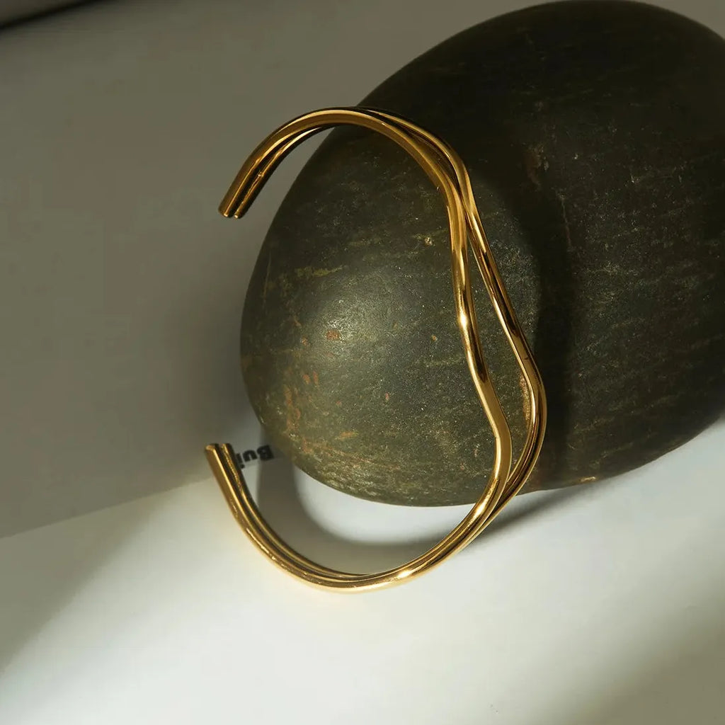 18k Gold Plated Stainless Steel Adjustable Geometric Cuff Bracelet Bangle