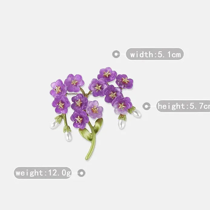 Purple Flower Enamel Brooch Pin Pearl Corsage Retro Style for Women