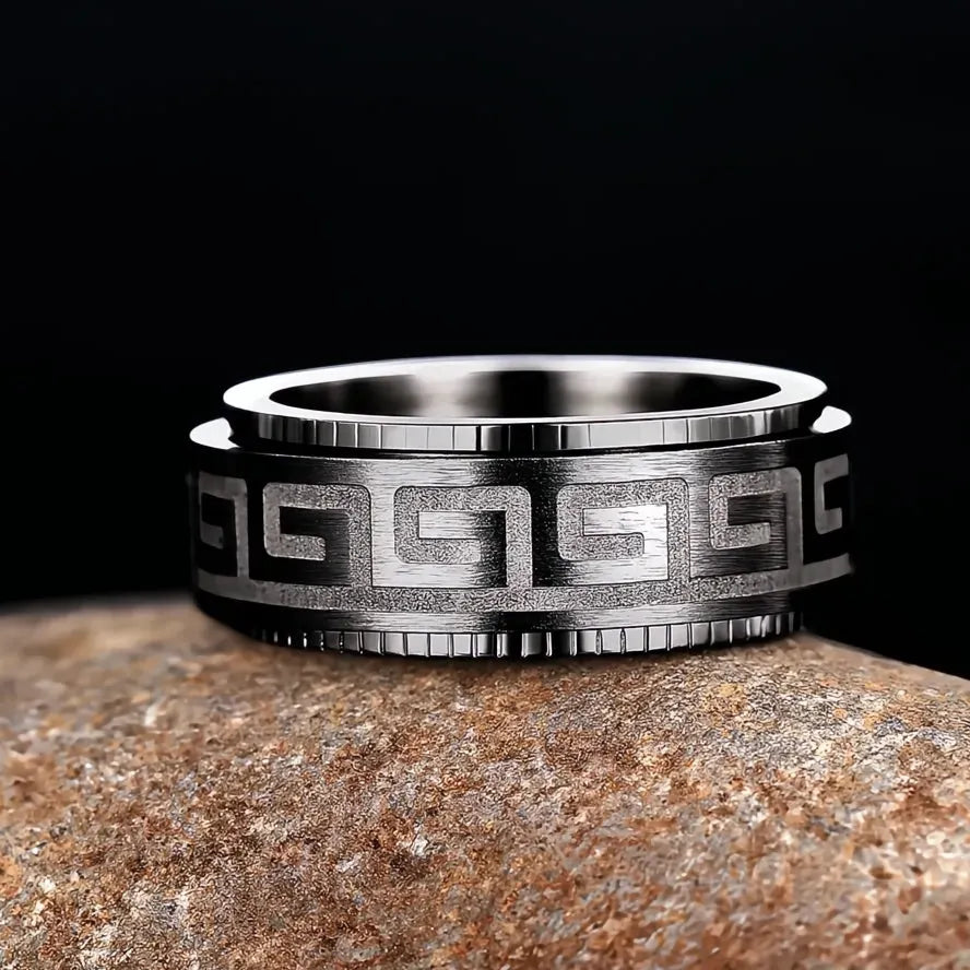 Simple Titanium Steel Couple Rings for Men Women Rotating Embossed Great Wall Pattern Fashion Jewelry Gifts