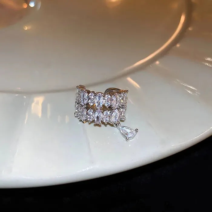 Double Layer C-Shaped Crystal Zircon Clip Earrings No Piercing