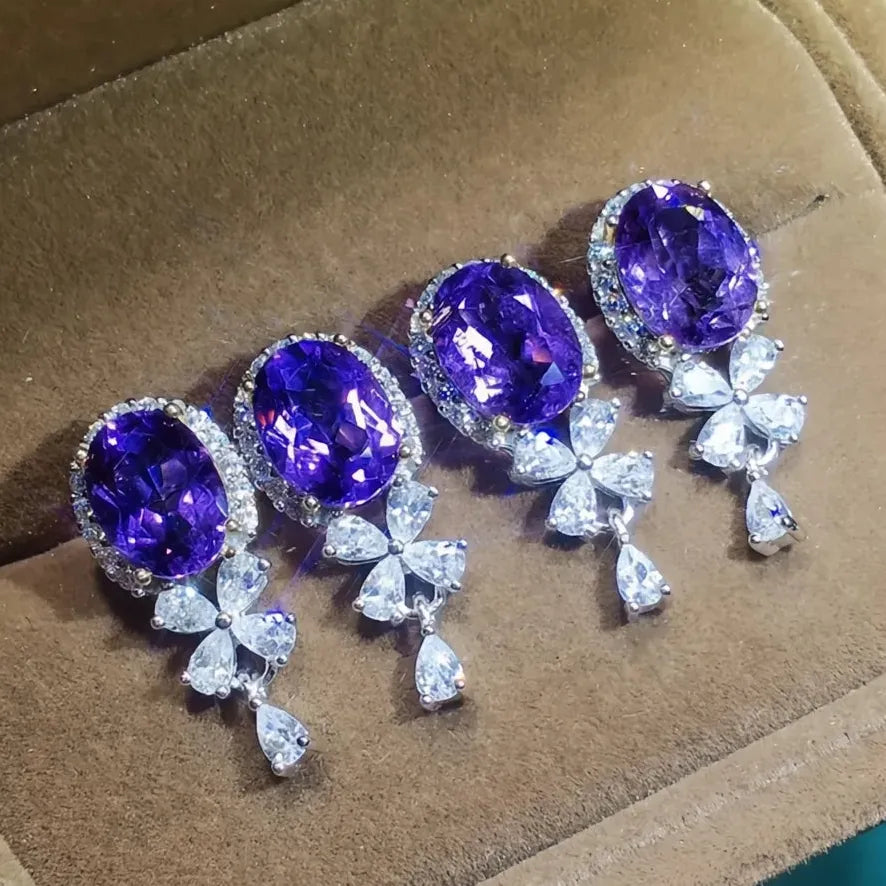 Purple Cubic Zirconia Geometric Dangle Earrings Copper Alloy Jewelry Gift
