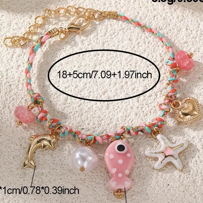Bohemia Hand Woven Rope Bracelet Featuring Daisy Fish Starfish Shell Pendant for Women Summer Jewelry