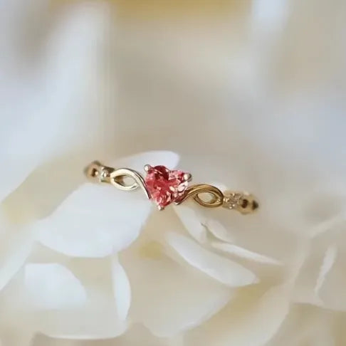 Heart Brass Ring with Cubic Zirconia Geometric Design Fashion Gift for Women