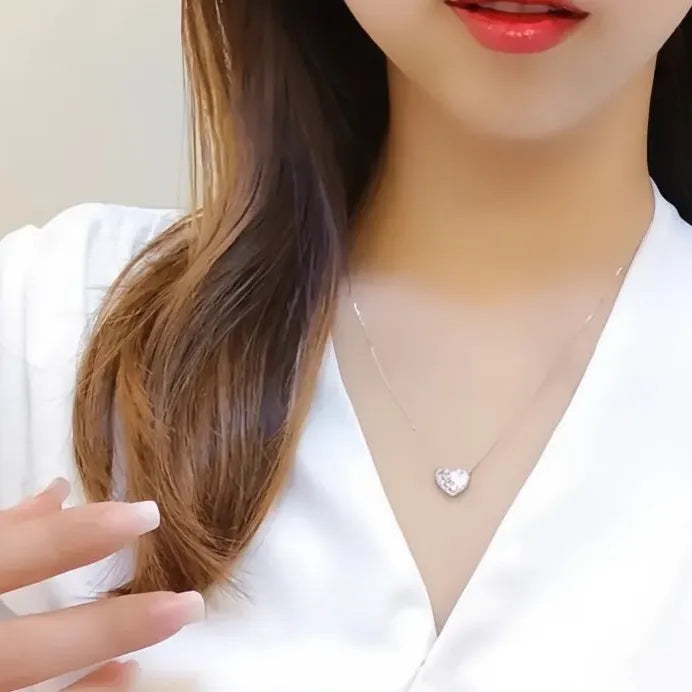 Geometric Heart Pendant Necklace for Women with Cubic Zirconia Silver Chain