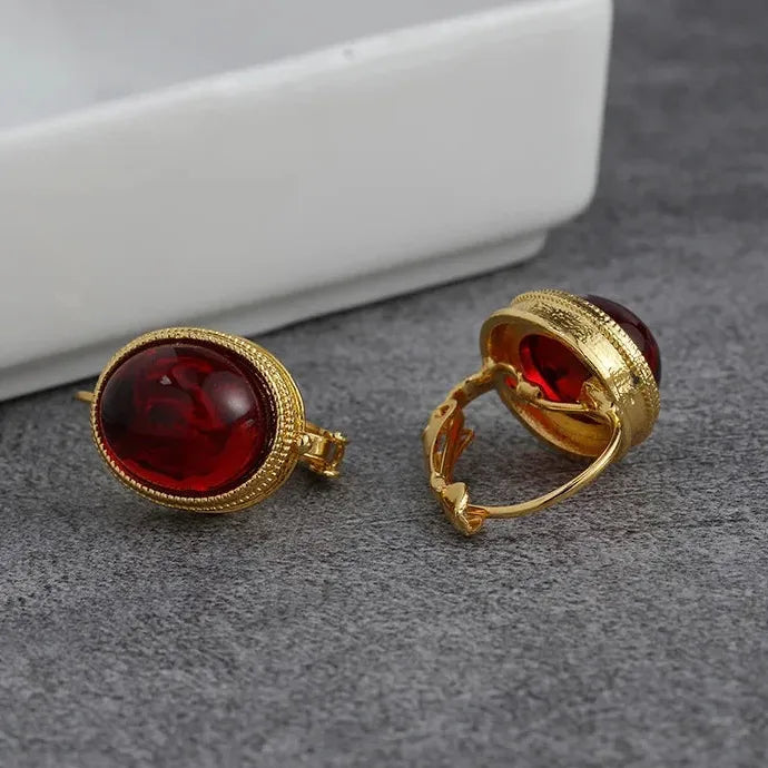 Gold Plated Red CZ Stud Earrings for Women Princess Party Wedding Jewelry
