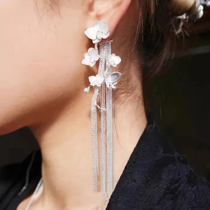 Handcrafted Copper Drop Earrings for Women Romantic Flower Tassel Jewelry Gift
