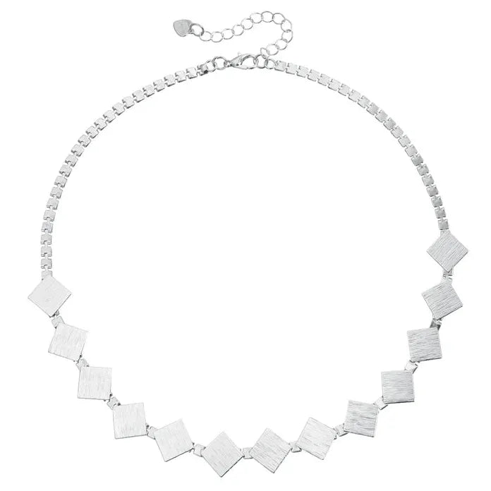 Brushed Metal Retro Square Necklace Bracelet Earrings Set for Women Jewelry Gift