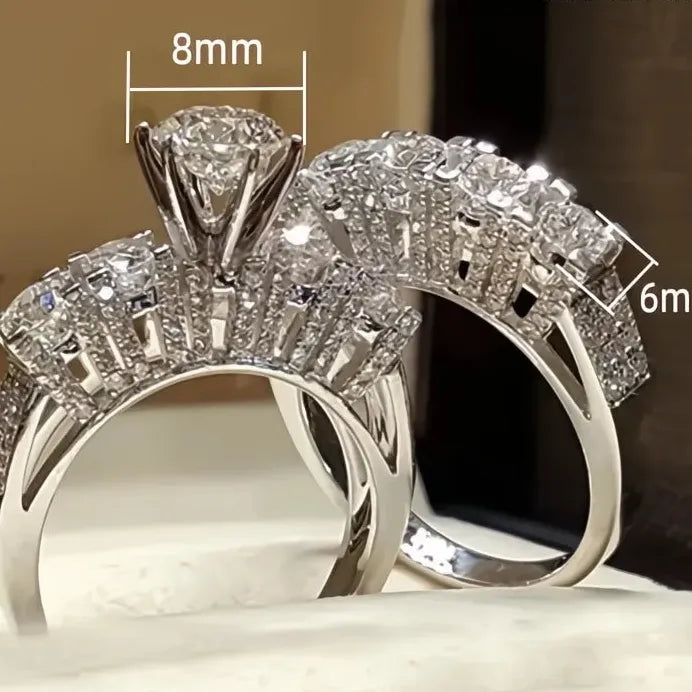 Elegant Luxury Women Cubic Zirconia Bridal Wedding Ring Set
