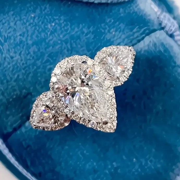 Women's Geometric Cubic Zirconia Brass Wedding Engagement Ring