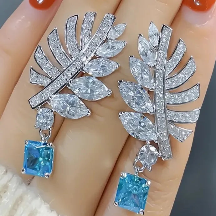Elegant Blue Cubic Zirconia Copper Alloy Drop Earrings for Party Gift