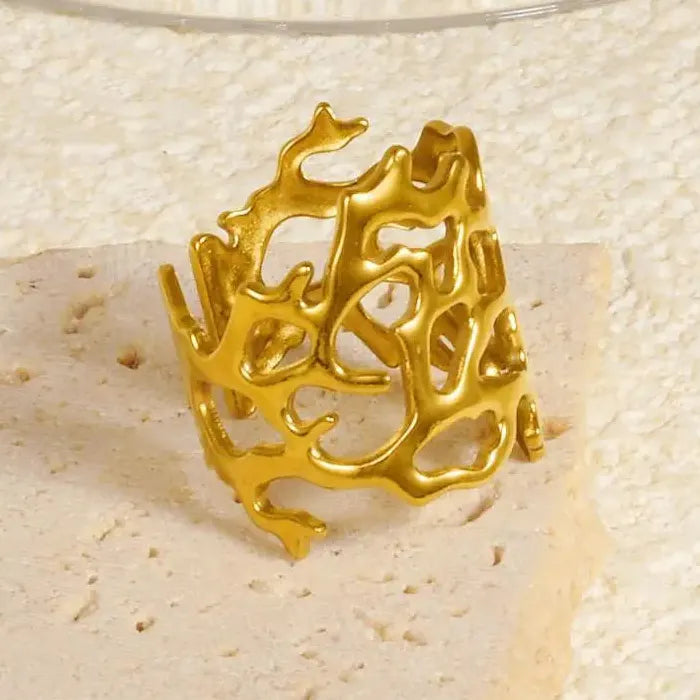Stainless Steel Hollow Irregular Tree Branch Ring Waterproof Wedding Gift Jewelry