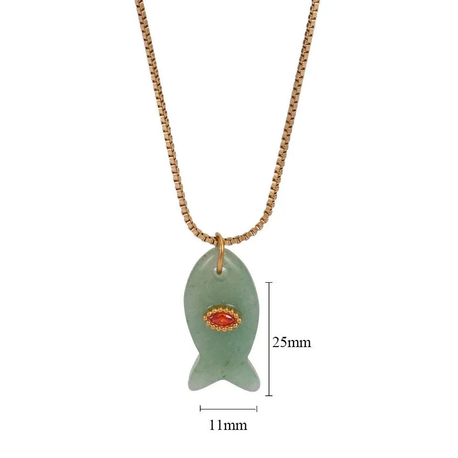 18K Gold Plated Stainless Steel Fish Pendant Necklace Opal Zircon Evil Eye Gift