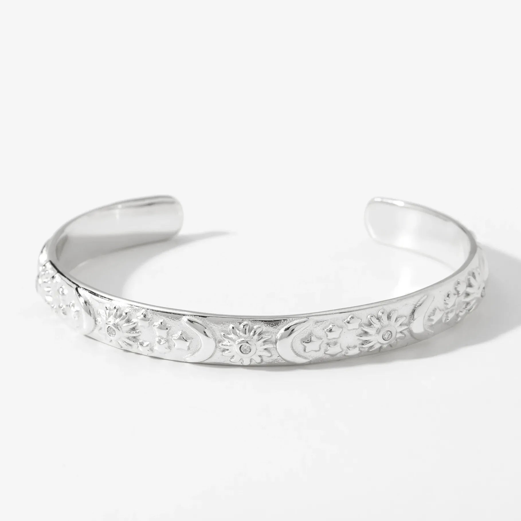 18K Gold Plated Stainless Steel Sun Moon Star Bangle Bracelet Waterproof Charm Jewelry