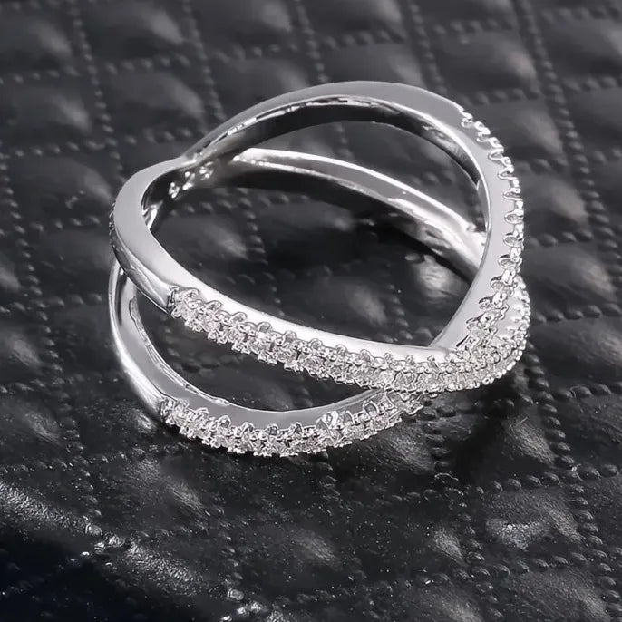 Trendy Copper Cubic Zirconia X Shape Geometric Ring for Women Men Party Jewelry