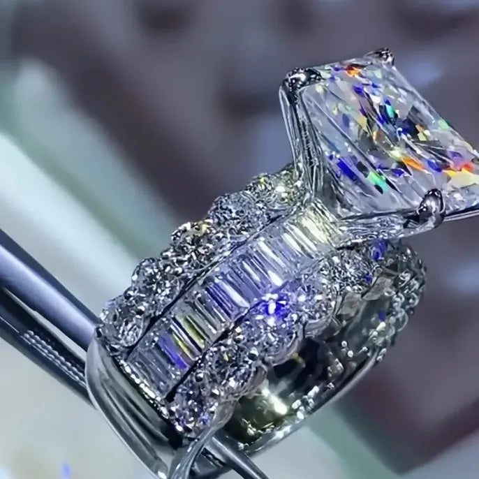 Gorgeous Princess Square Cubic Zirconia Ring Women Luxury Wedding Band Fashion Jewelry Gift