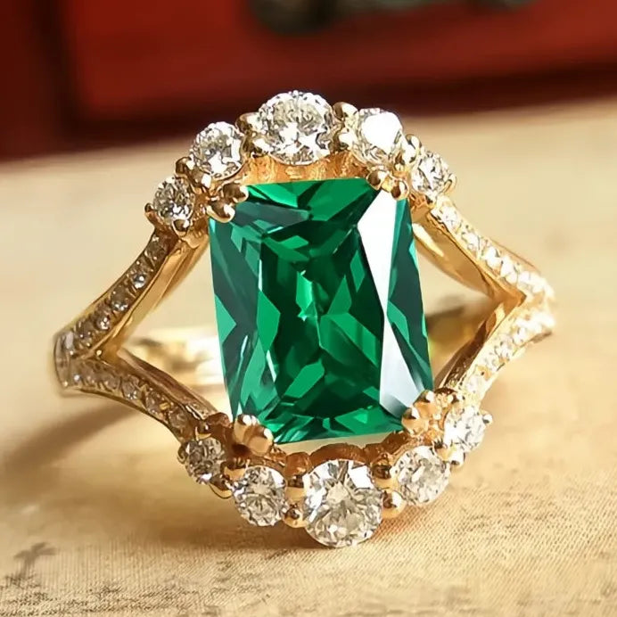 Elegant Gold Green Cubic Zirconia Wedding Band Ring for Women