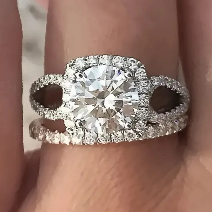 Brass Cubic Zirconia Wedding Band Set Delicate Promise Rings