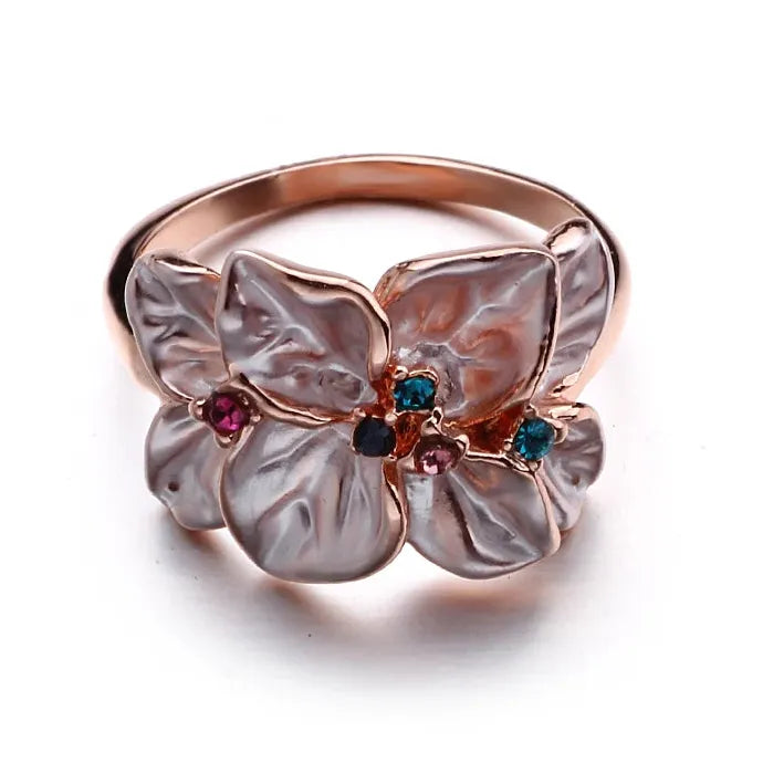 Creative Women's Glass Rings Zinc Alloy Flower Design Wedding Engagement Jewelry