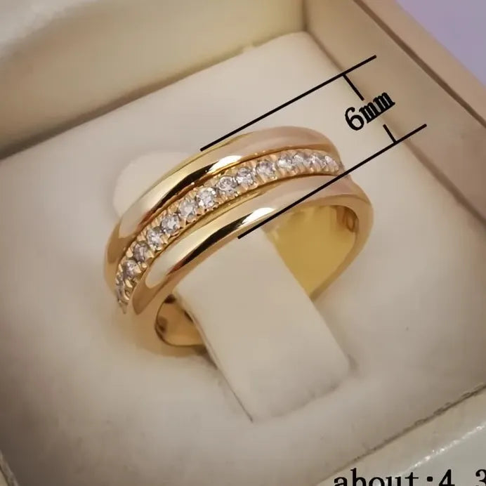Women’s Geometric Brass Ring with Cubic Zirconia Pave Setting Jewelry
