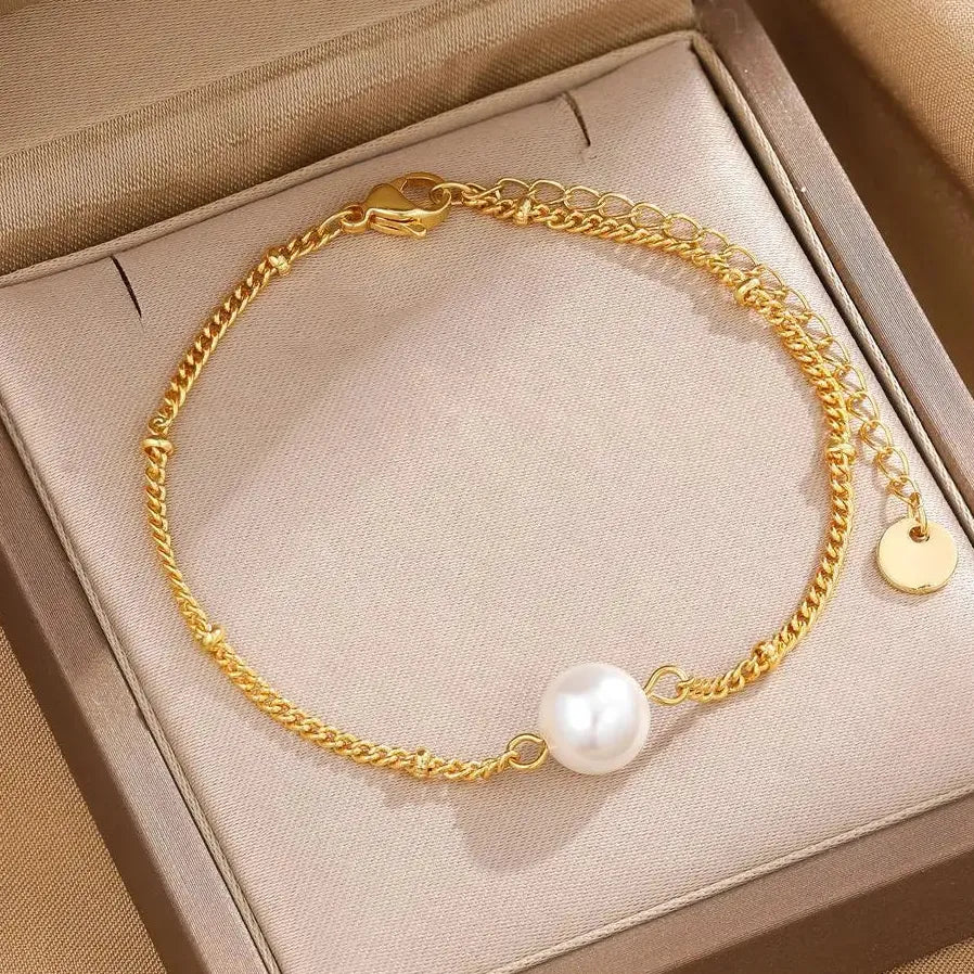 Minimalist Stainless Steel Pearl Bracelet Hypoallergenic Elegant Jewelry Gift for Women