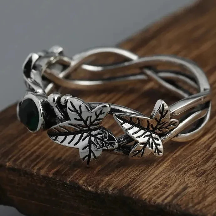 Retro Leaf Ivy Ring Women Acrylic Zinc Alloy European American Style