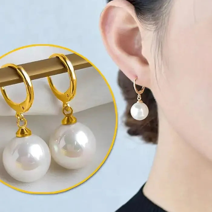 2026 Pearl Drop Round Hoop Earrings Stainless Steel Wedding Jewelry