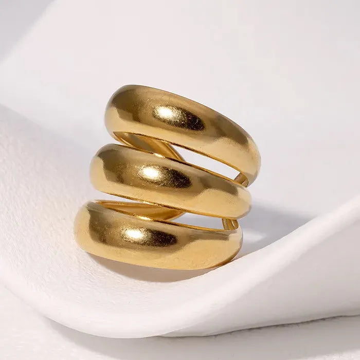 Stainless Steel Hollow Circle Rings for Women Punk Multi Layer Jewelry Gift