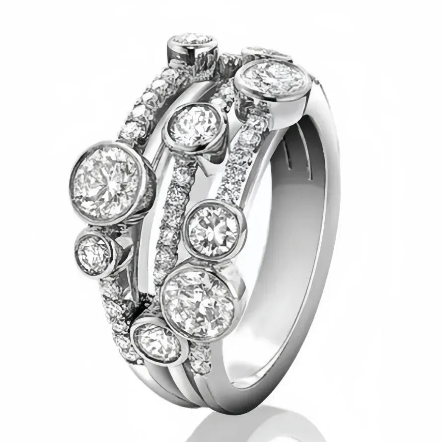 Silver Hollow Engagement Ring for Women Zinc Alloy Wedding Jewelry Gift