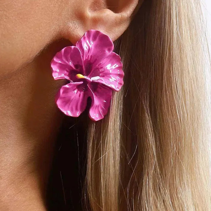 Large Floral Zinc Alloy Drop Earrings for Women Dangle Jewelry Gift