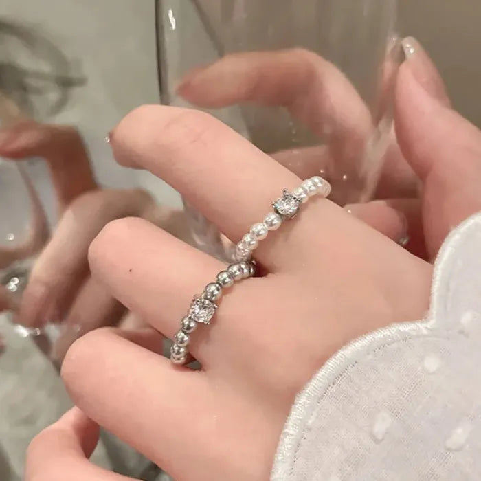Handmade Pearl Zircon Cocktail Ring for Women Wedding Party Gift Jewelry