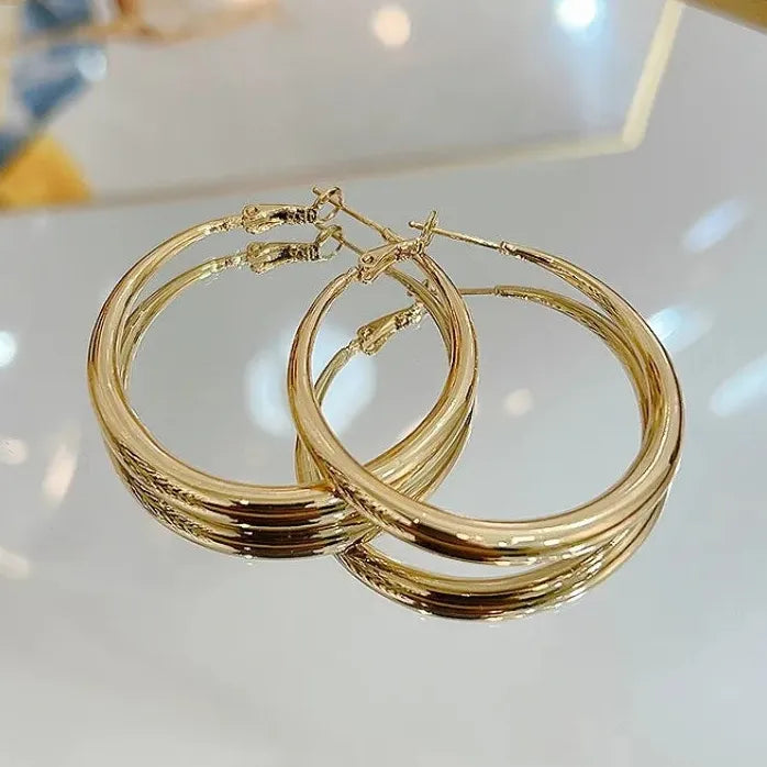 Glossy Chunky Gold Hoop Earrings for Women Geometric Vintage Jewelry