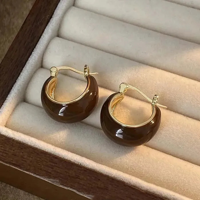 Vintage Dripping Oil U-Shaped Copper Alloy Hoop Earrings for Women 2024 Trendy Jewelry