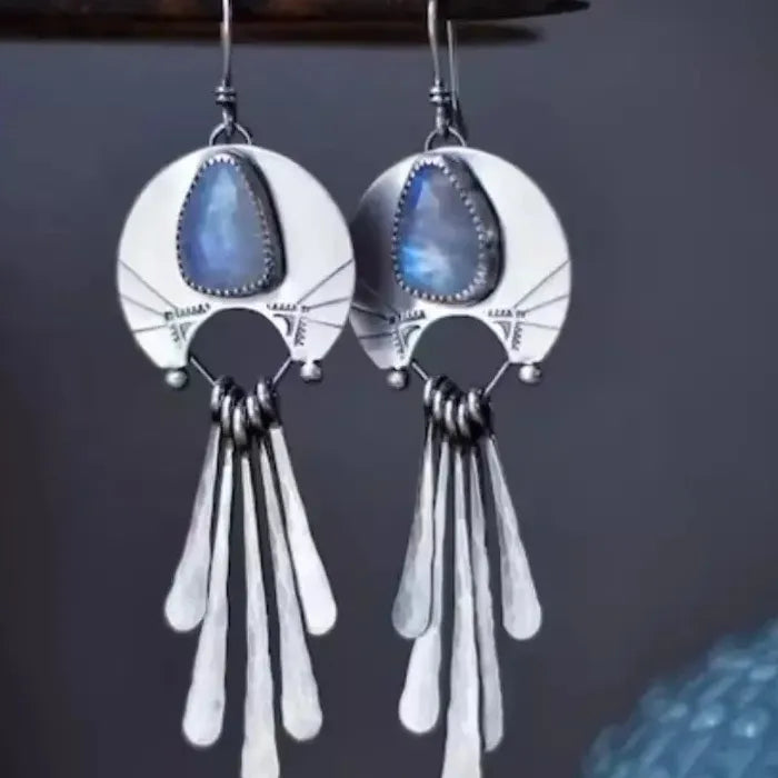 Elegant Retro Bohemian Tassel Earrings Imitation Turquoise Semi-Precious Jewelry