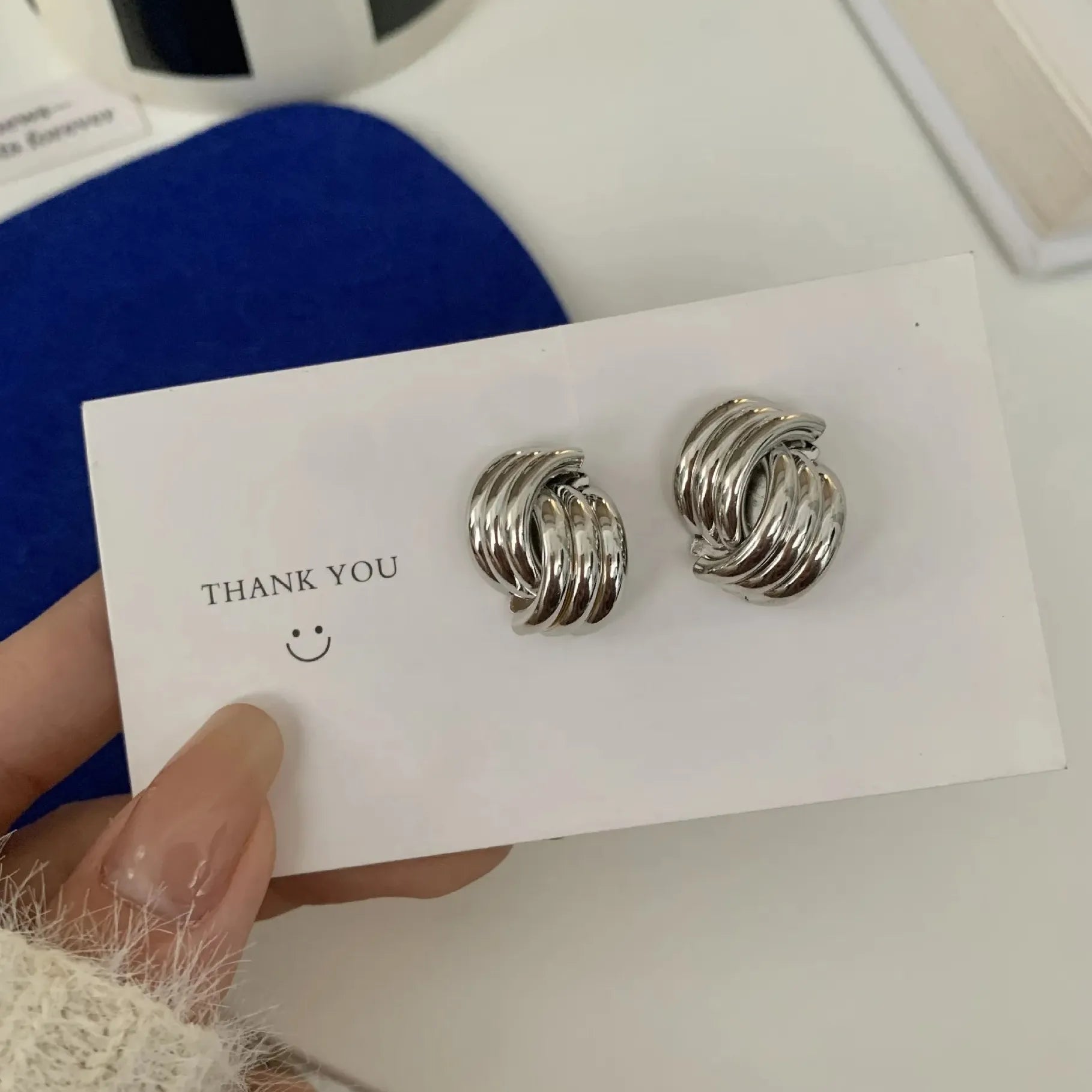 Gold Copper Alloy Three-Layer Textured Knot Earrings Women Vintage Jewelry