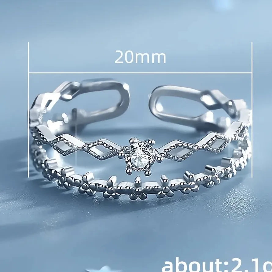 Adjustable Women's Flower Design Ring Brass Cubic Zirconia Fashion Jewelry
