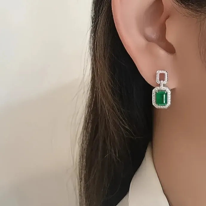 Green Square Cubic Zirconia Copper Alloy Dangle Earrings for Women Party