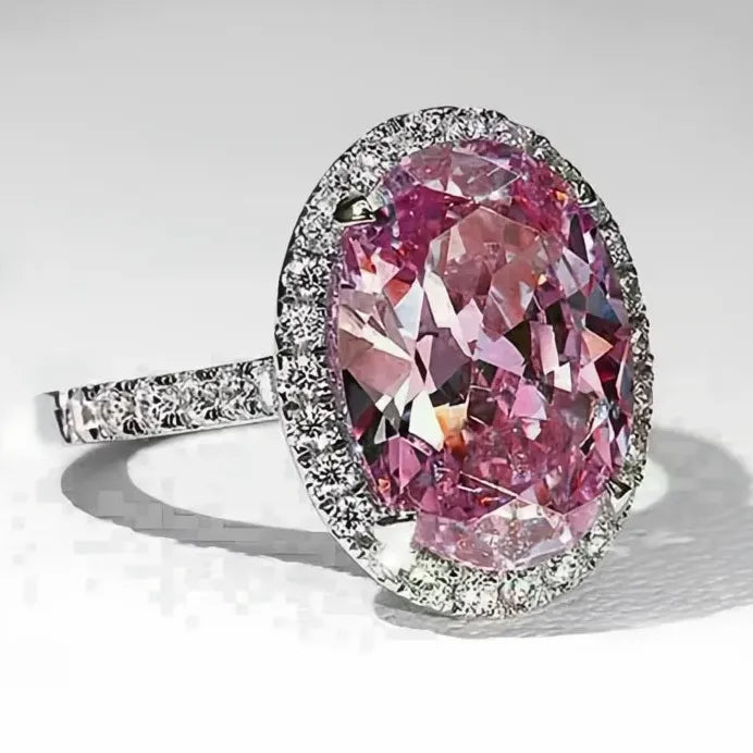 Silver Pink Cubic Zirconia Geometric Wedding Engagement Ring for Women