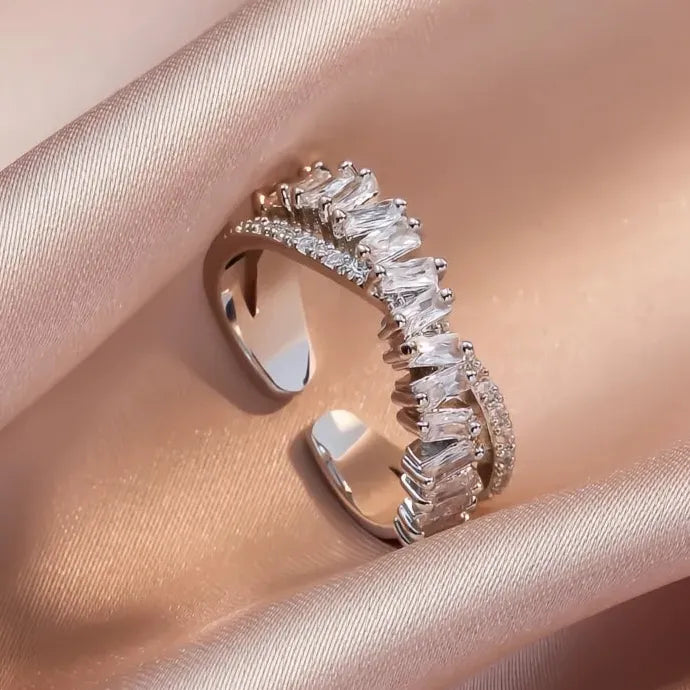 Luxury Copper Zirconia Resizable Double Opening Geometric Rings for Women Students