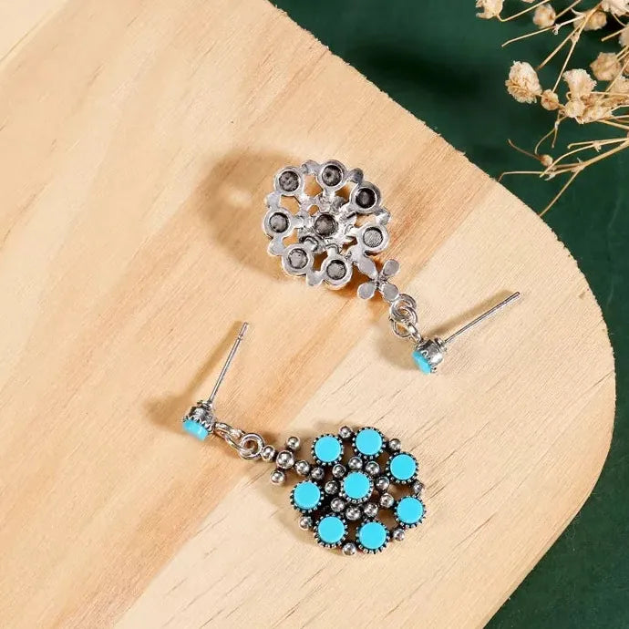 Vintage Turquoise Metal Snowflake Earrings Bohemian Jewelry Gift Women