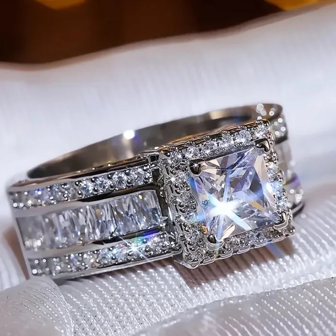 Classic Square Princess Cubic Zirconia Women’s Engagement Wedding Band